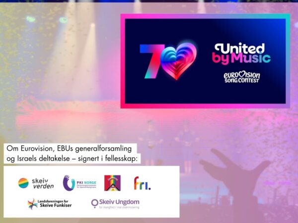 Til NRK: Om Eurovision, EBUs generalforsamling og Israel – signert i fellesskap av Skeiv Verden, PKI, Skeive Funkiser, Garmeres, Skeiv Ungdom og FRI.
